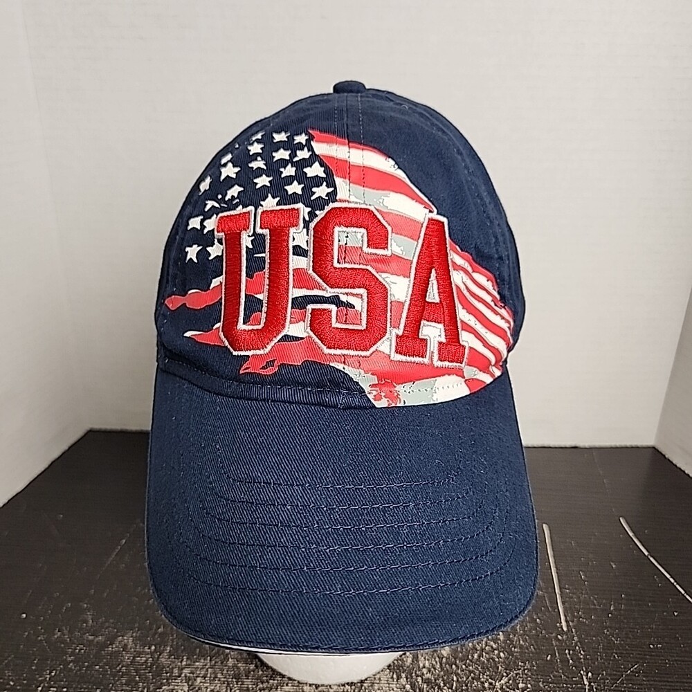 USA Flag Baseball Cap Hat Mens Blue Adjustable Embroidered Logo Flag Graphic
